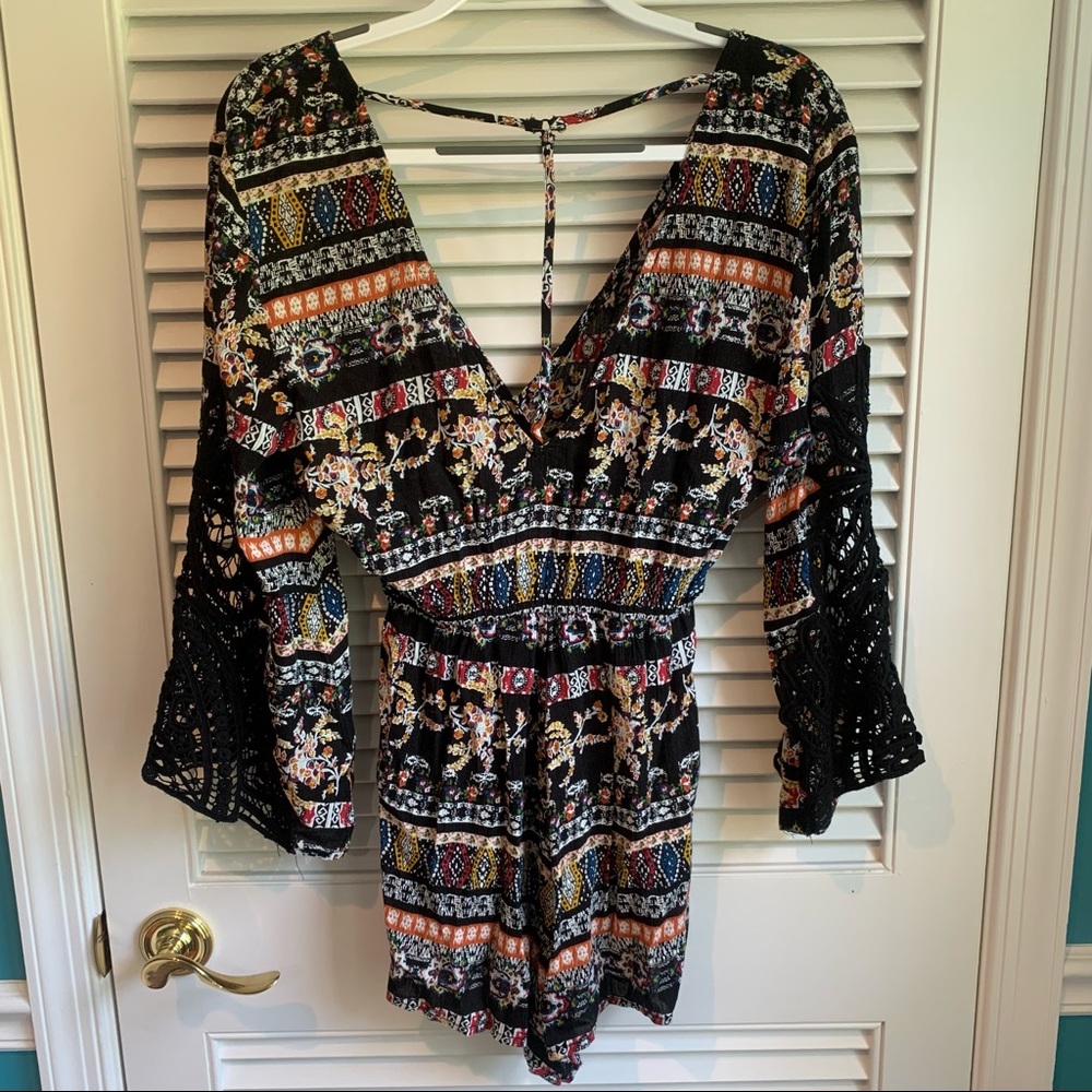 Black Aztec Pattern Romper - image 2